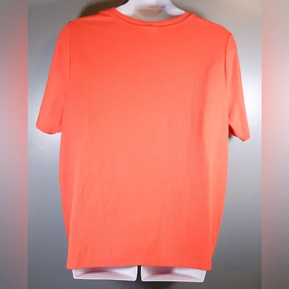 AVA & VIV Ribbed Cutout Top Coral Orange Short Sleeve Casual Shirt 4X - Picture 7 of 13